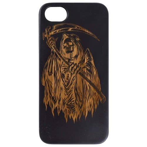 OTTO CASE - Wholesale Phone Case - Unisex - Black Coated Bamboo Wood - Grim Reaper Engraved0