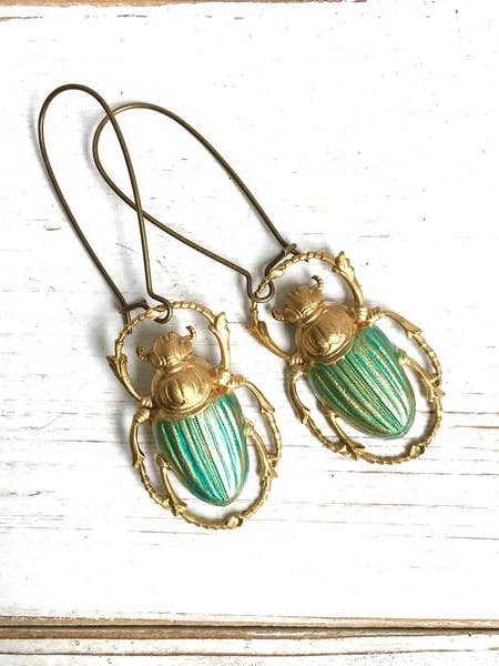 Green Beetle Earrings for wholesale by Red Truck Designs