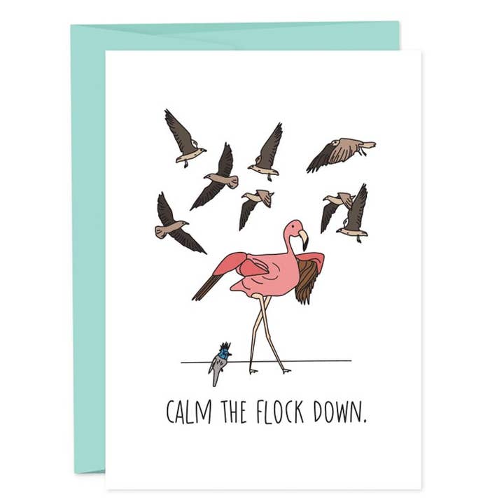 Calm The Flock Down Grußkarte für den Großhandel von Humdrum Paper