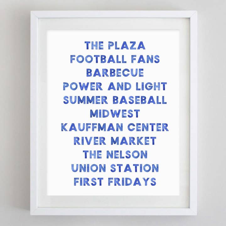 Kansas City Words Watercolor Print for wholesale by Carly Rae Studio