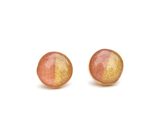 Starlight Woods - Wholesale Stud/Post Earrings - Two Tone Rose and Gold Studs