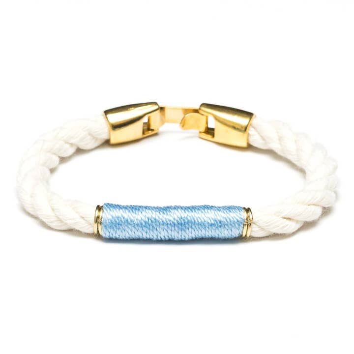Beacon - Avorio/Azzurro/Oro - Bracciale in corda nautica per la vendita all'ingrosso da parte di Allison Cole Jewelry