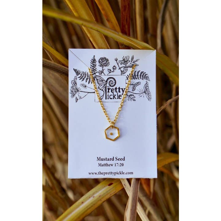 The Pretty Pickle - Wholesale Pendant/Charm Necklace - Hexagon Gold Plated Mustard Seed Necklace