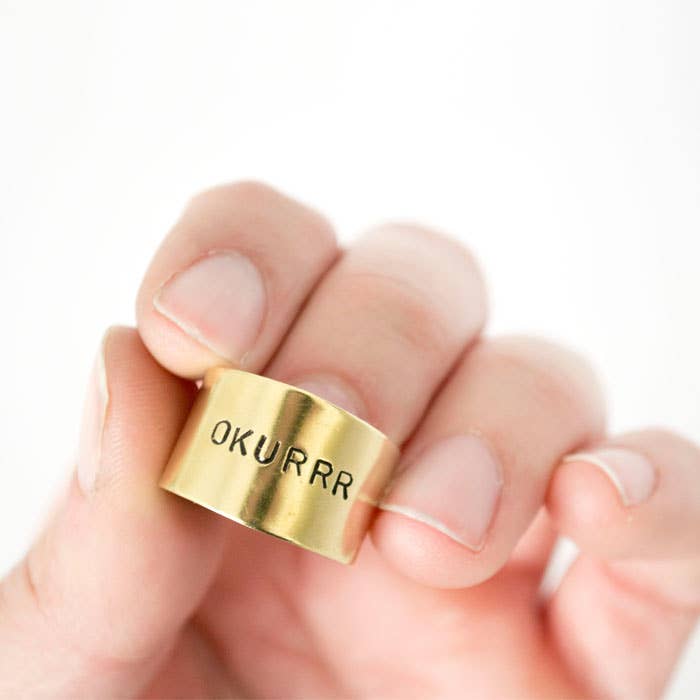OKURRR, Hand Stamped Brass Ring for wholesale by Grey Theory Mill