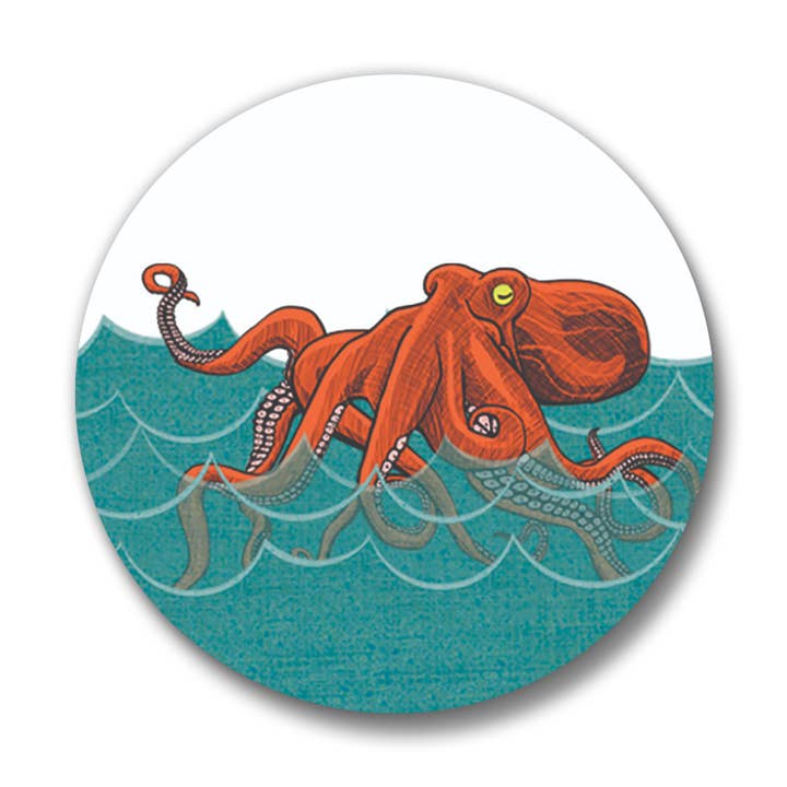 Octopus Illustrated Button Pin – 1.25" 6pk for wholesale by Two Little Fruits