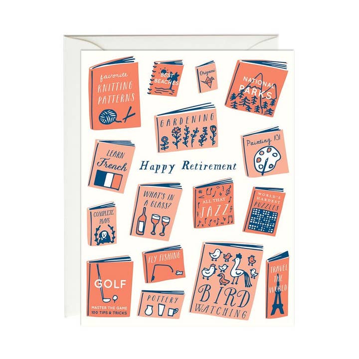 Retirement Books Card for wholesale by Paula & Waffle