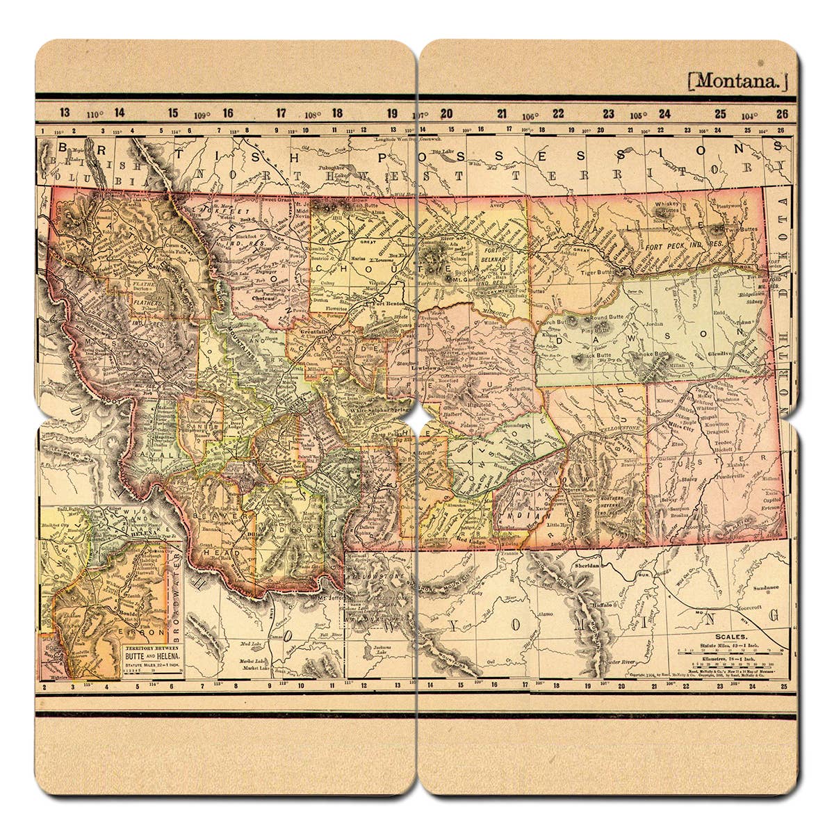 Torched Products - Wholesale Coasters - State Old World Map Coasters - Set of 4 Wood Coasters24