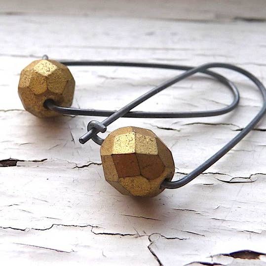 Gold And Black Box Earrings for wholesale by Iris Noire Designs