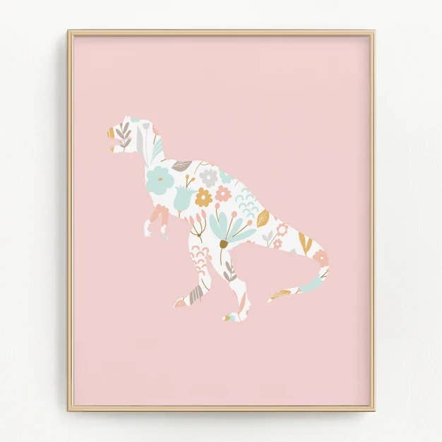 Rosa Blommig T-Rex konsttryck för wholesale av Flip The Script Studios