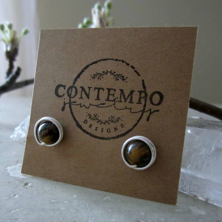 Orecchini a perno con occhio di tigre per la vendita all'ingrosso da parte di Contempo Jewelry