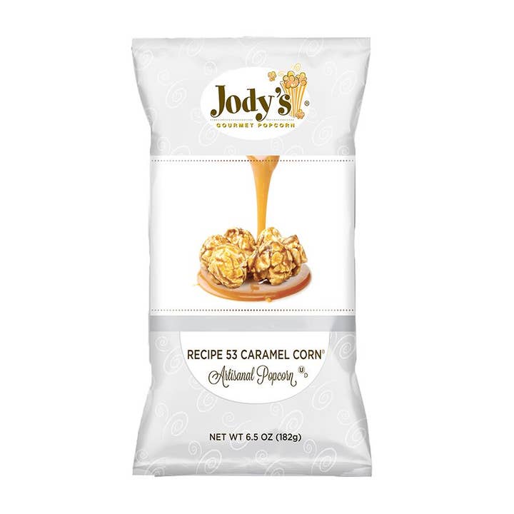 Recipe 53 Caramel Corn 6.5 oz Foil Bag - 12 pk for wholesale by Jody's Inc.