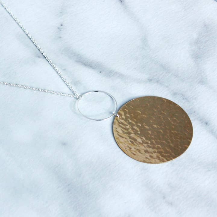 Long Hoop and Disc Necklace for wholesale by M.Liz Jewelry