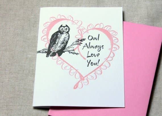 Inkadinkadoodle - Wholesale Love Card - Owl Always Love You Letterpress Blank Card2