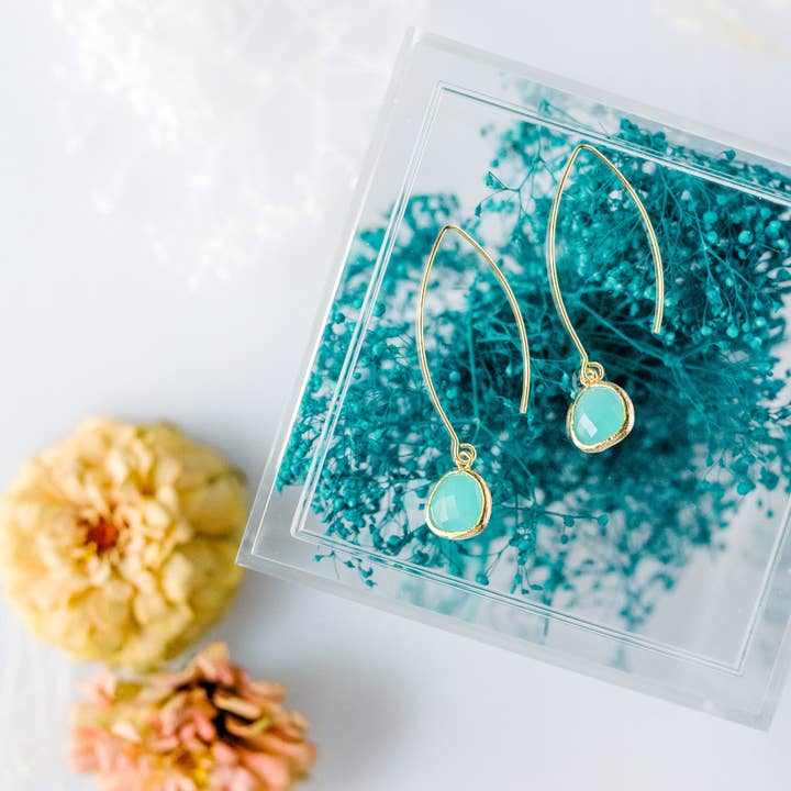 Gemstone Thread Through Earring 80 Color Choice Gold Silver for wholesale by Rebecca Accessories LLC