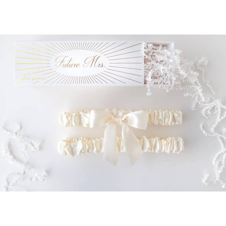 Ivory Satin Bow Garter with Toss Garter for wholesale by Bleu Garters