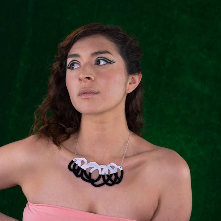 Darling Marcelle - Wholesale Bib Necklace - Black and Pink Statement Necklace - Fat Cap2