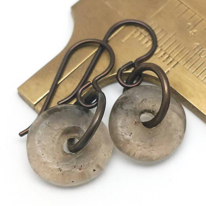Krobo Recycled Glass, Niobium & Brass Earrings #KBELtGray for wholesale by Soasa Designs