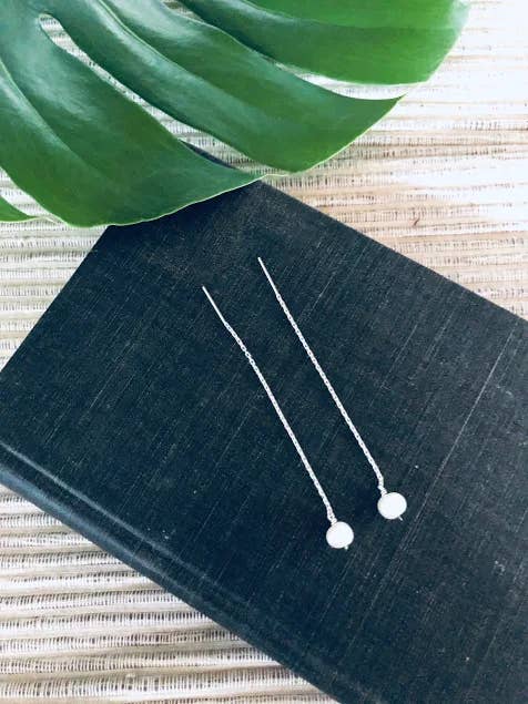 Perelle Pearl Threader Earrings for wholesale by La Soucique Studio Metalsmithing