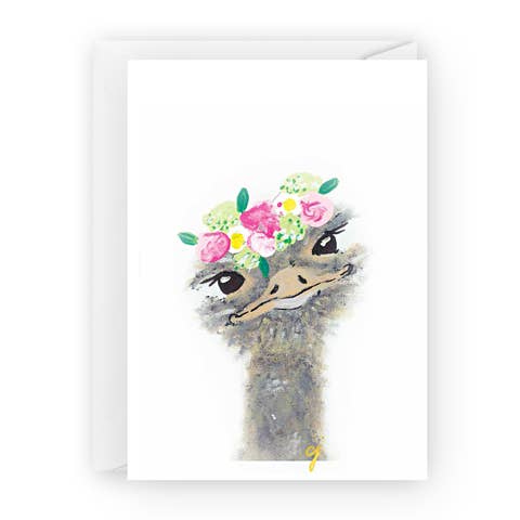 Emu Floral | Tarjeta de felicitación de avestruz | En blanco | Framable para venta al por mayor de claire jordan designs