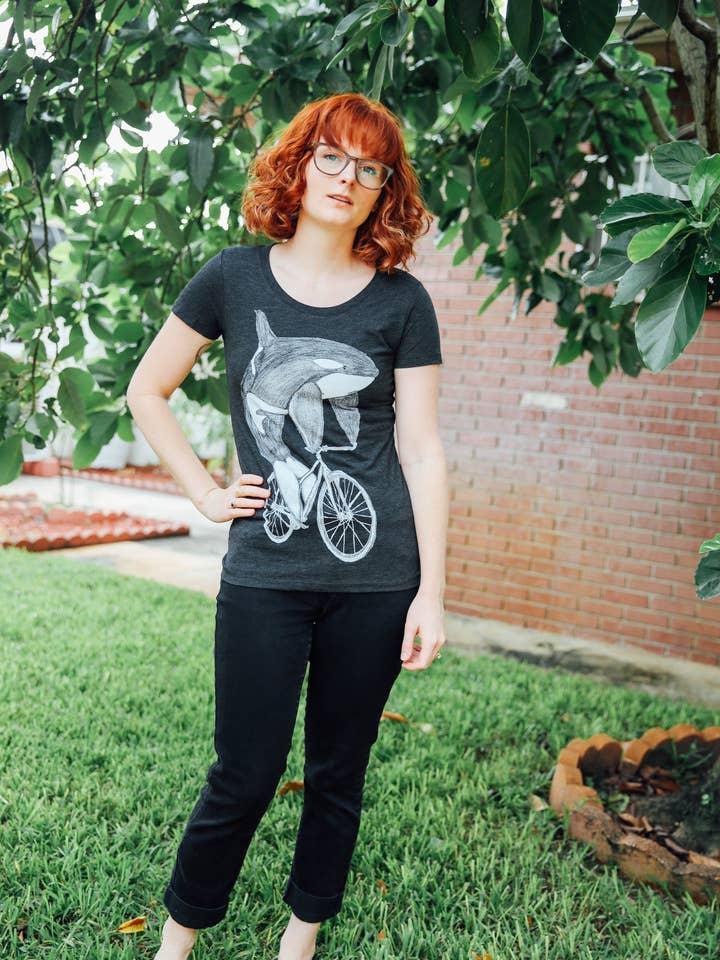 Orca On A Bicycle Women's Tee for wholesale by Dark Cycle Clothing