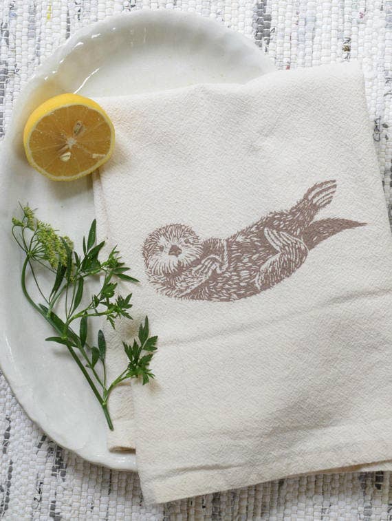 Hearth and Harrow - Wholesale Dinner & Cloth Napkin - Set of 4 Organic Cotton Sea Otter Napkins - Mocha Brown2