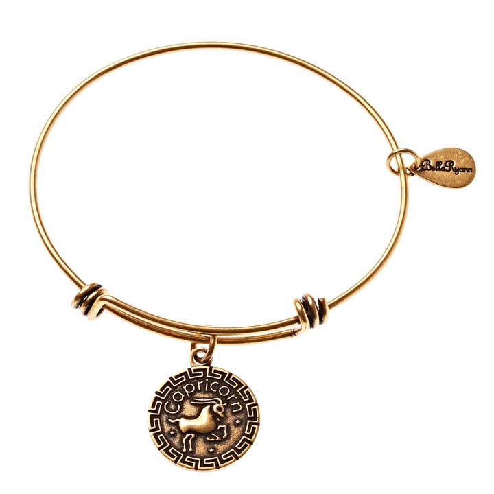 Capricorn Zodiac Expandable Bangle Charm Bracelet in Gold for wholesale by BellaRyann