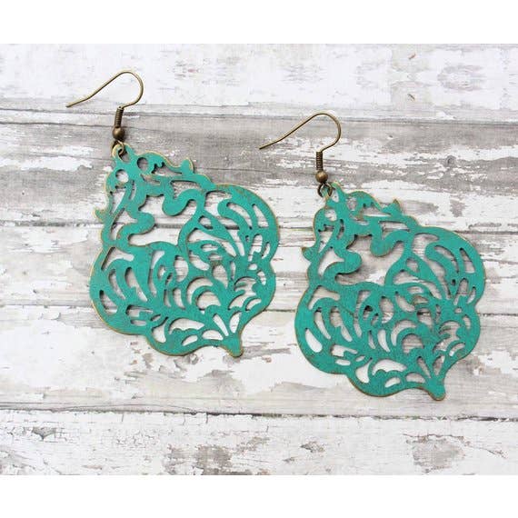A Pocket of Posies - Wholesale Dangle Earrings - Damask Filigree Earrings | Teal Patina | Big Dangle Earrings3