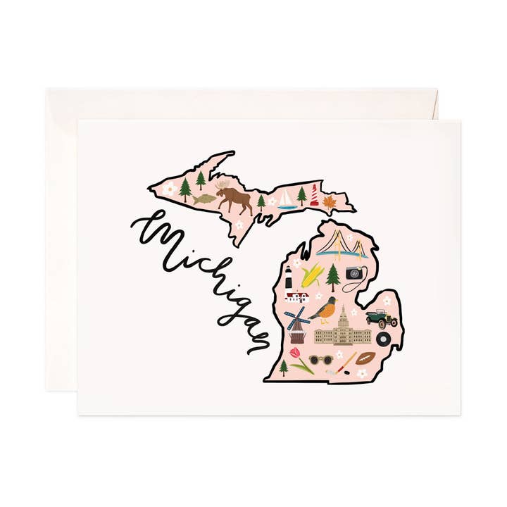Biglietto di auguri del Michigan, cartolina dello stato, set di biglietti per la vendita all'ingrosso da parte di Bloomwolf Studio
