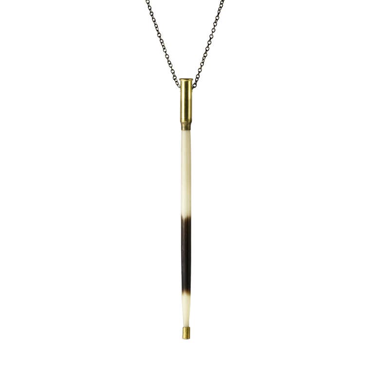 ASTALI - Wholesale Pendant/Charm Necklace - Porcupine Quill In Bullet Necklace, Black/Brown & Ivory3