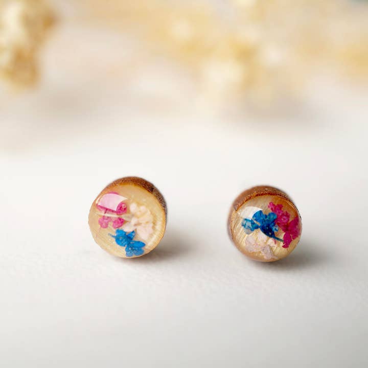 Real Pressed Flowers and Resin on Wood Stud Earrings for wholesale by Ann + Joy
