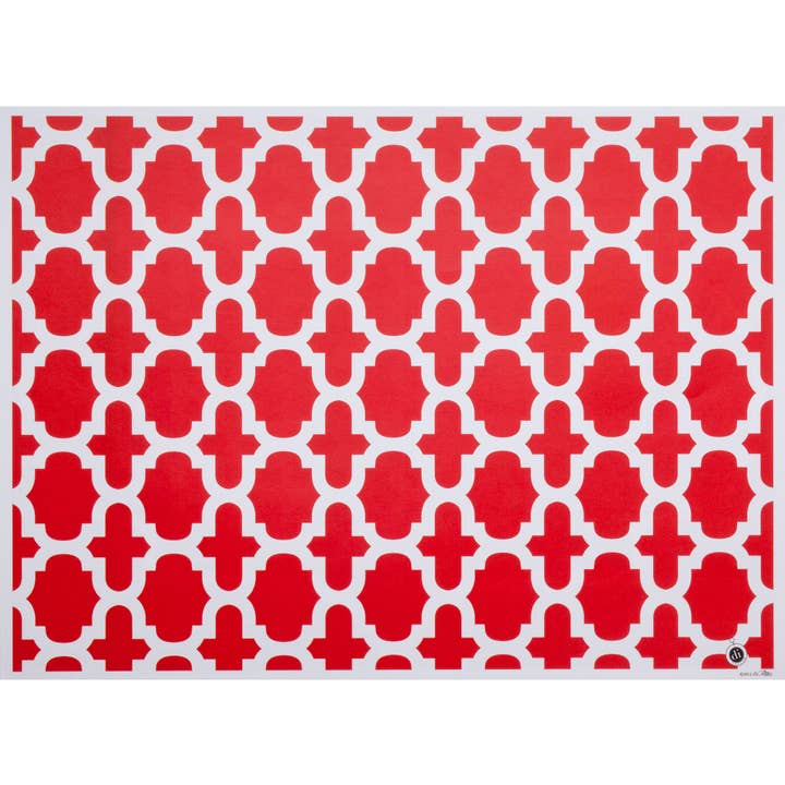 Fret Poppy Red Paper Placemats for wholesale by di Potter