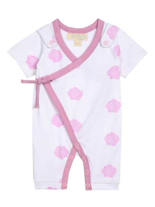 Combinaison kimono à manches courtes Smart avec bavoir - Rose pour la vente par Scarlett and Michel