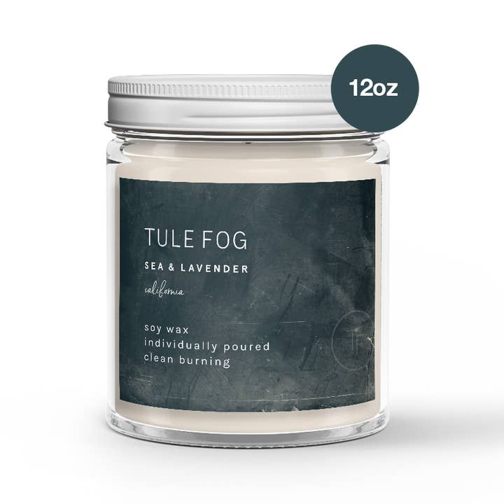 Bougie de soja Sea+Lavande 12oz pour la vente par Tule Fog Candles