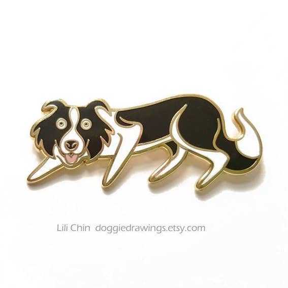 Lili Chin Art - Wholesale Lapel Pin/Button - Border Collie / Herder Dog Enamel Pin