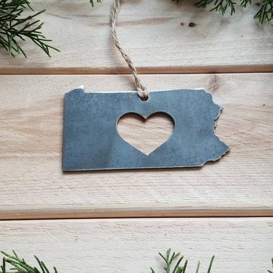 Pennsylvania State Raw Steel Metal Ornament Sustainable Gift for wholesale by BE Creations & Designs, Inc.