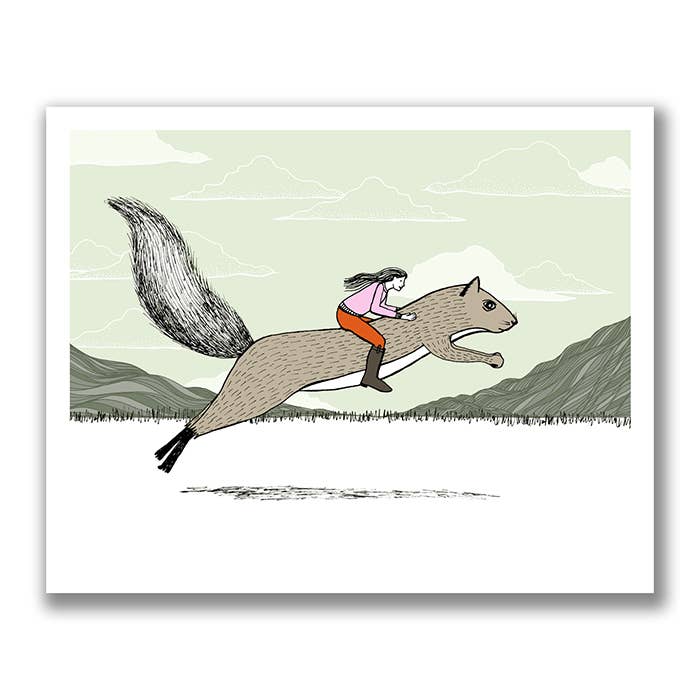 Fille Riding A Ecureuil Imprimé pour la vente par Sloe Gin Fizz