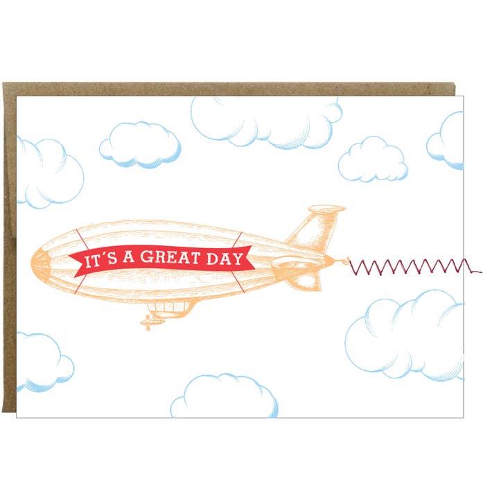 Idea Chic - Wholesale Everyday Greeting Card - It's A Great Day Greeting Card Blimp Banner with Sewn Paper