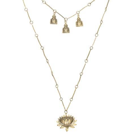 Lotus with Three Buddhas Necklace for wholesale by Alkemie Jewelry