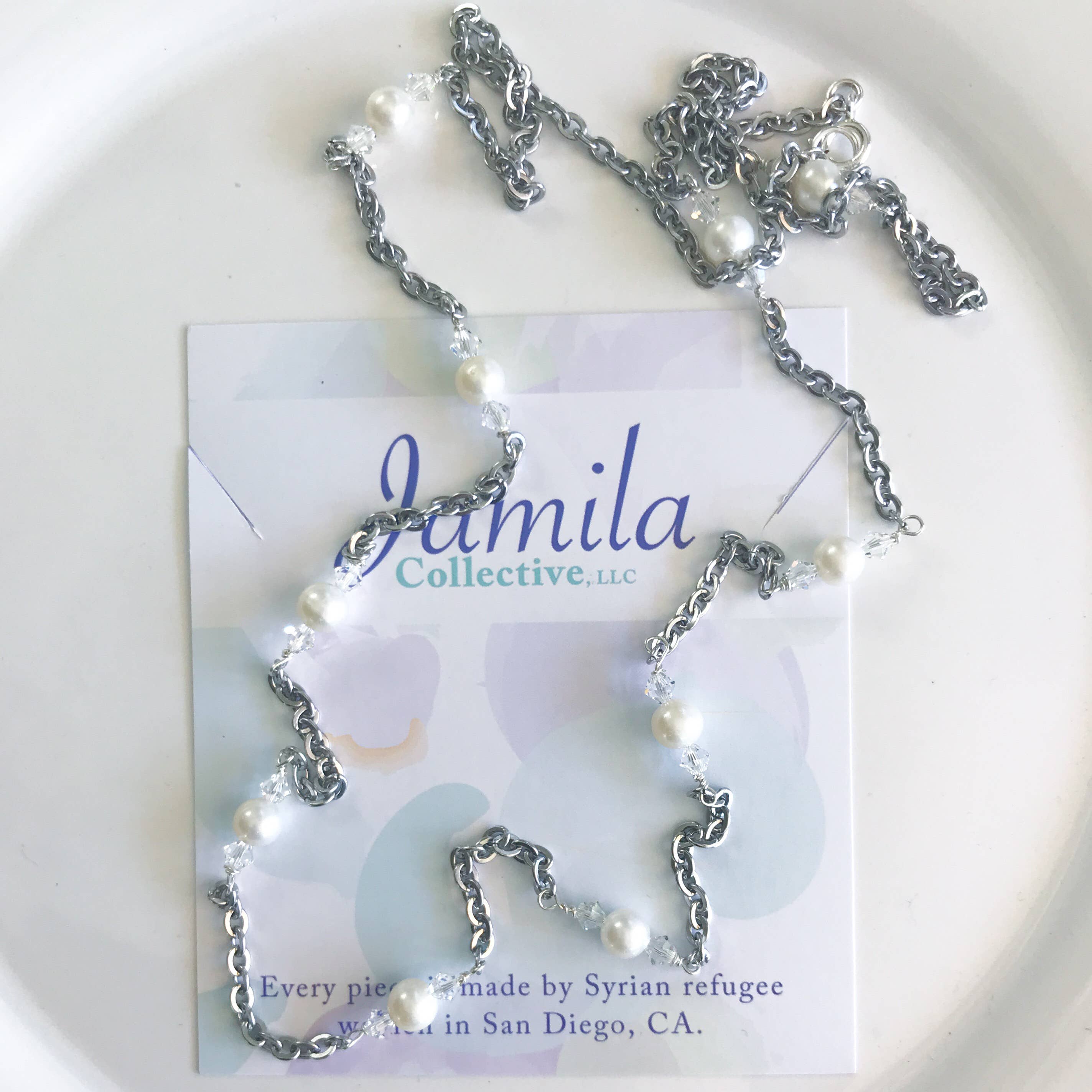 Jamila Collective, LLC - Wholesale Beaded/Pearl Necklace - Sara Station Necklace - White Pearl1