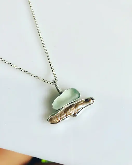 La Soucique Studio Metalsmithing - Wholesale Pendant/Charm Necklace - Stacked Seaglass and Pearl Necklace - Sterling Silver1