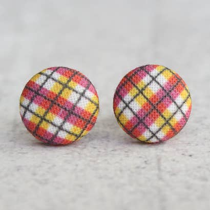 Hot Argyle Fabric Button Earrings for wholesale by Rachel O's