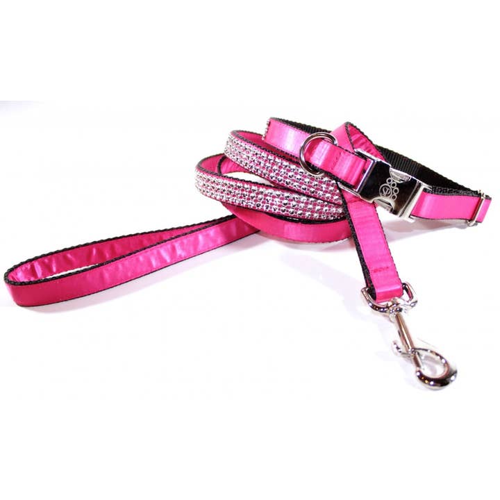 Roze satijnen bling kraag en riem set voor wholesale door Sophisticated Pup