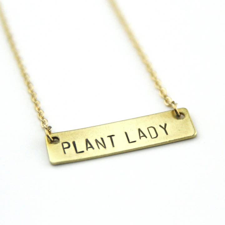 Plant Lady Collana in ottone grezzo stampato a mano per la vendita all'ingrosso da parte di Peachtree Lane Co.