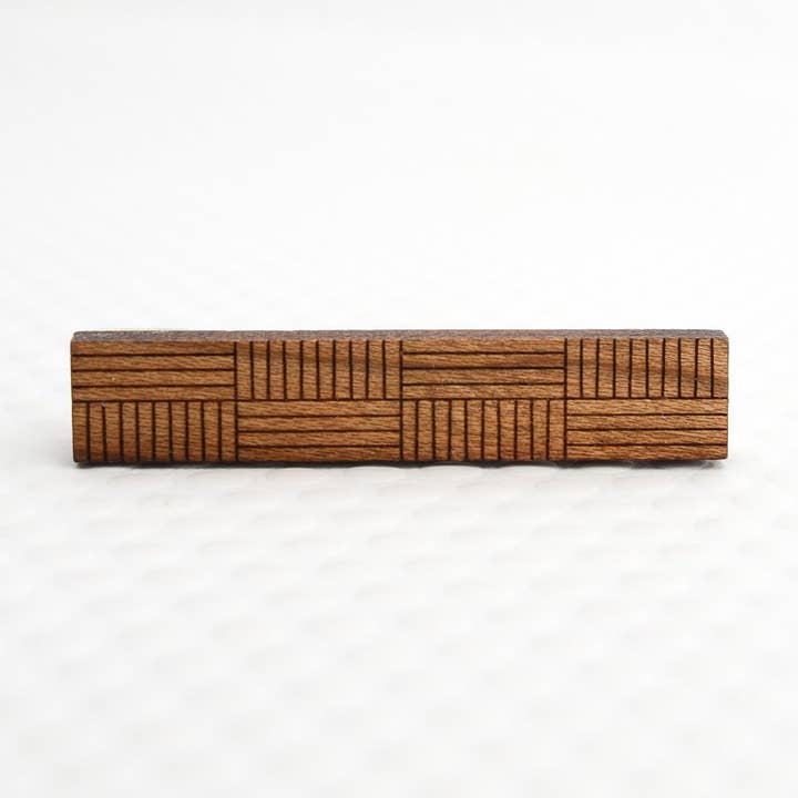 Crosshatch Stripe Tie Skinny Clip · Laser-Engraved Wood for wholesale by Bird of Virtue