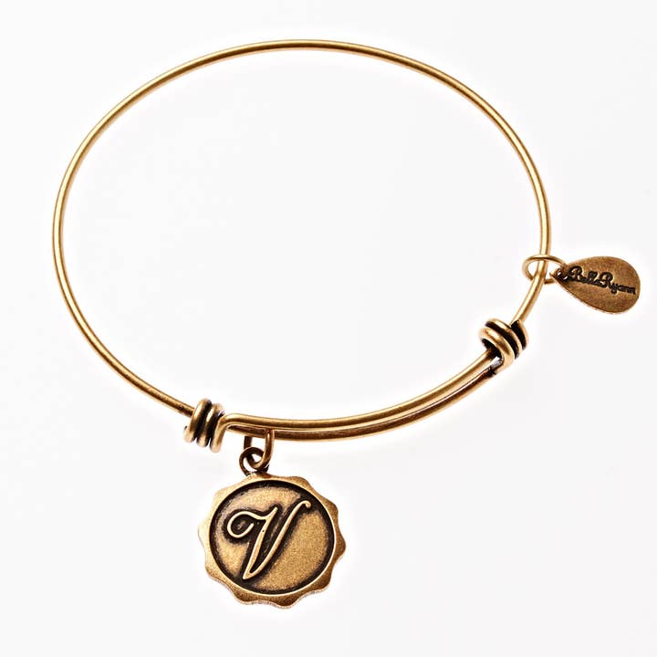 Letter V - Expandable Bangle Charm Bracelet in Gold for wholesale by BellaRyann