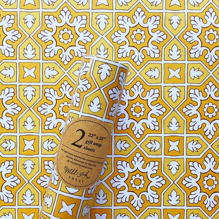 Pakistan Tile Gift Wrap | Roll of 2 sheets for wholesale by Wild Ink Press