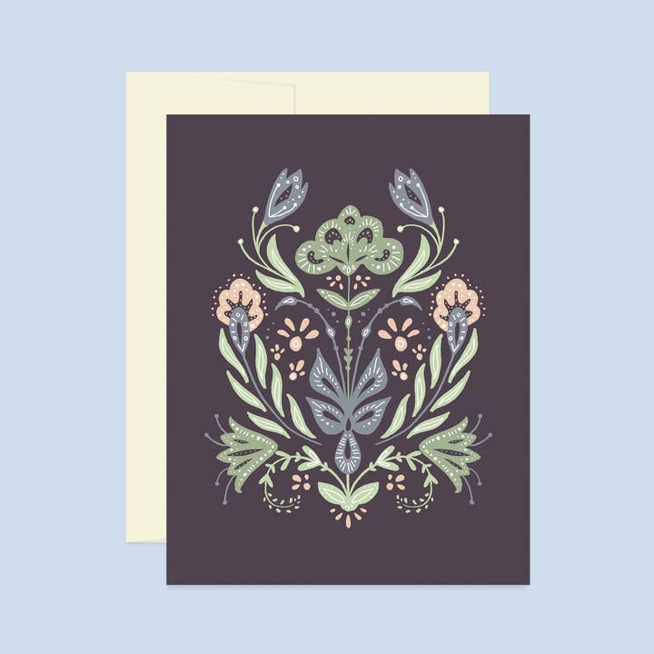 Spejlet Buket, A2 Folkekunst Everyday Card for engroshandel hos Katie Made That