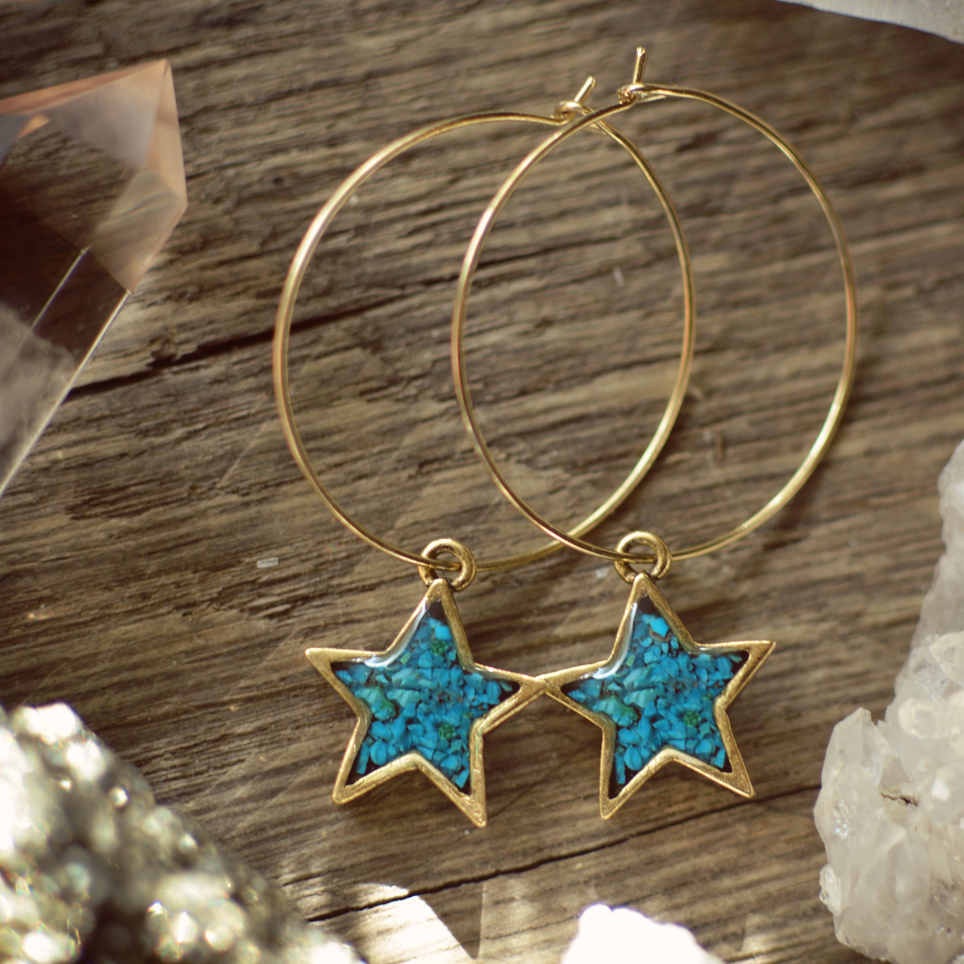 Cameoko - Wholesale Hoop Earrings - The Becki- Crushed Gem Star Hoop Earrings2