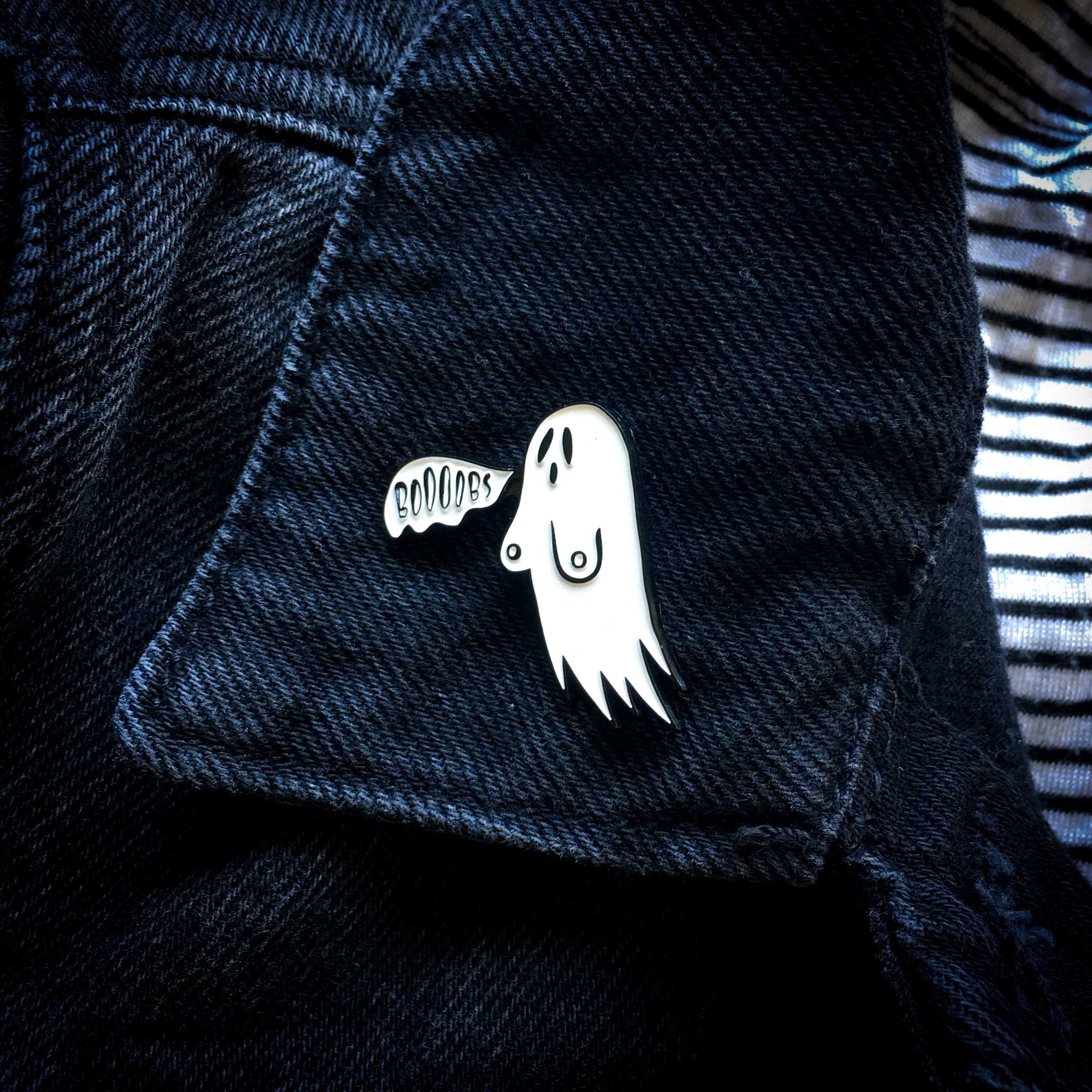Ectogasm - Wholesale Lapel Pin/Button - "Boobs" Funny Ghost Goth Fashion Halloween Enamel Pin3