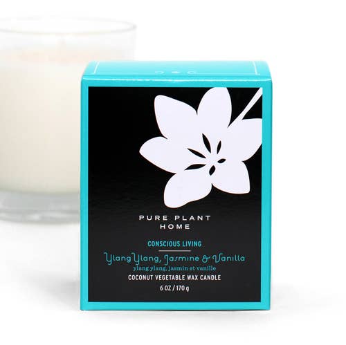 6 oz Gift Box Glass Candle Ylang Ylang/Jasmine Vanilla Coconut Wax w/Real Essential Oils for wholesale by Pure Plant Home